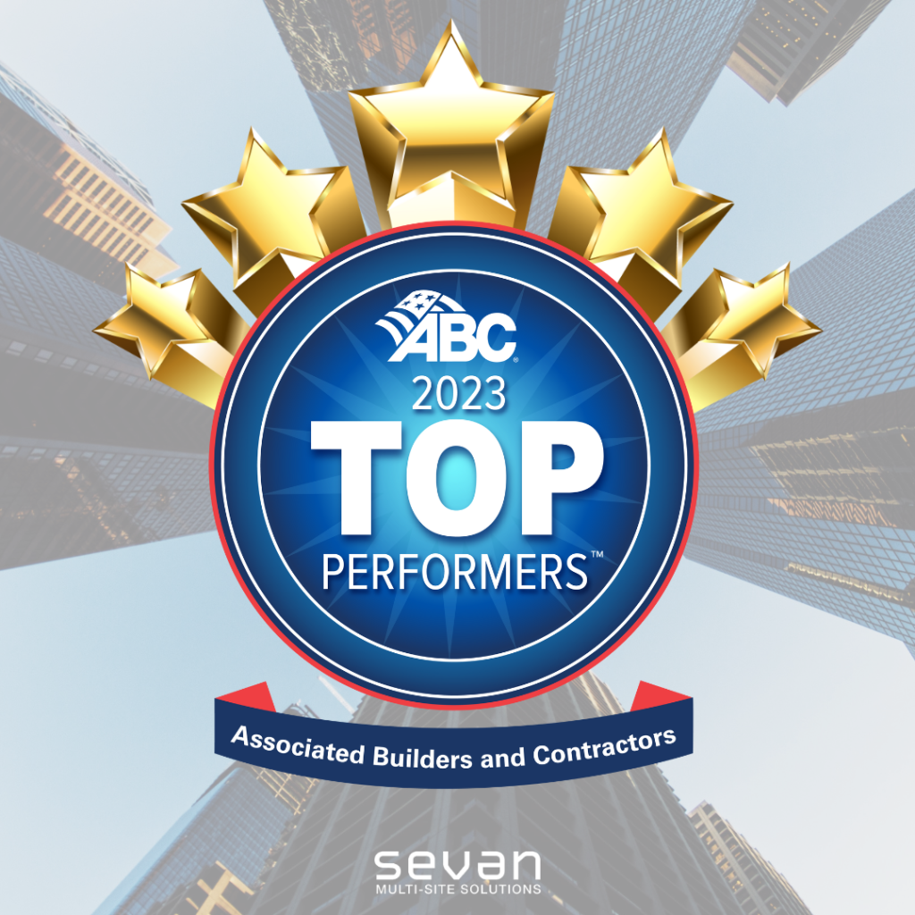 Sevan Named to Associated Builders and Contractors’ 2023 Top Performers List, #2 Retail Construction Contractor 7 2023 ABC social graphic